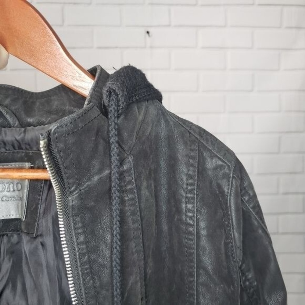 Black Hooded Moto Jacket Womens Full‎ Zip Casual - Size small - Picture 7 of 12